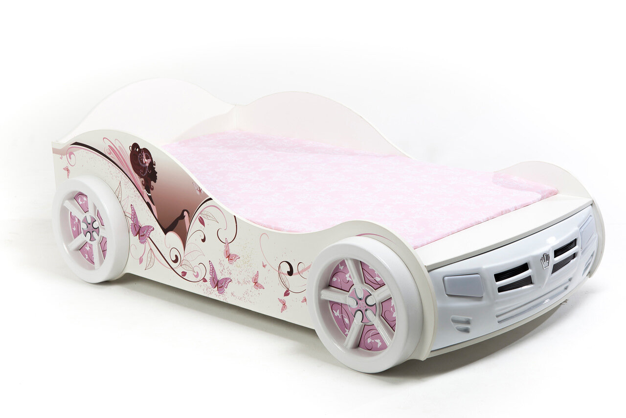 Детская розовая кровать машина