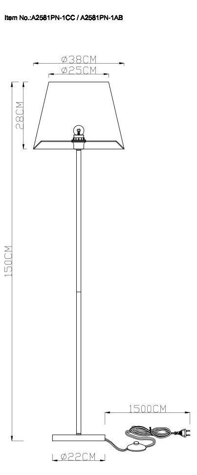 Торшер Arte Lamp Elba A2581PN-1CC