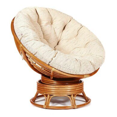 Кресло-качалка плетёное из ротанга «Papasan» с подушкой бежевый цвет/ Cognac (коньяк)