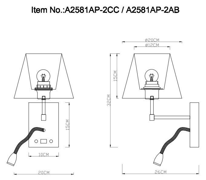 Бра с дополнительной лампой для чтения и USB Arte Lamp Elba A2581AP-2AB