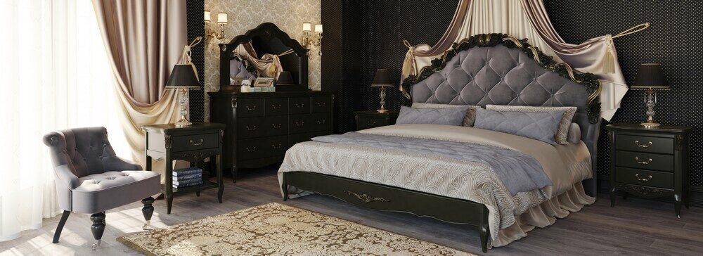 Кровать с мягким изголовьем и золочением 180*200 Nocturne N418g