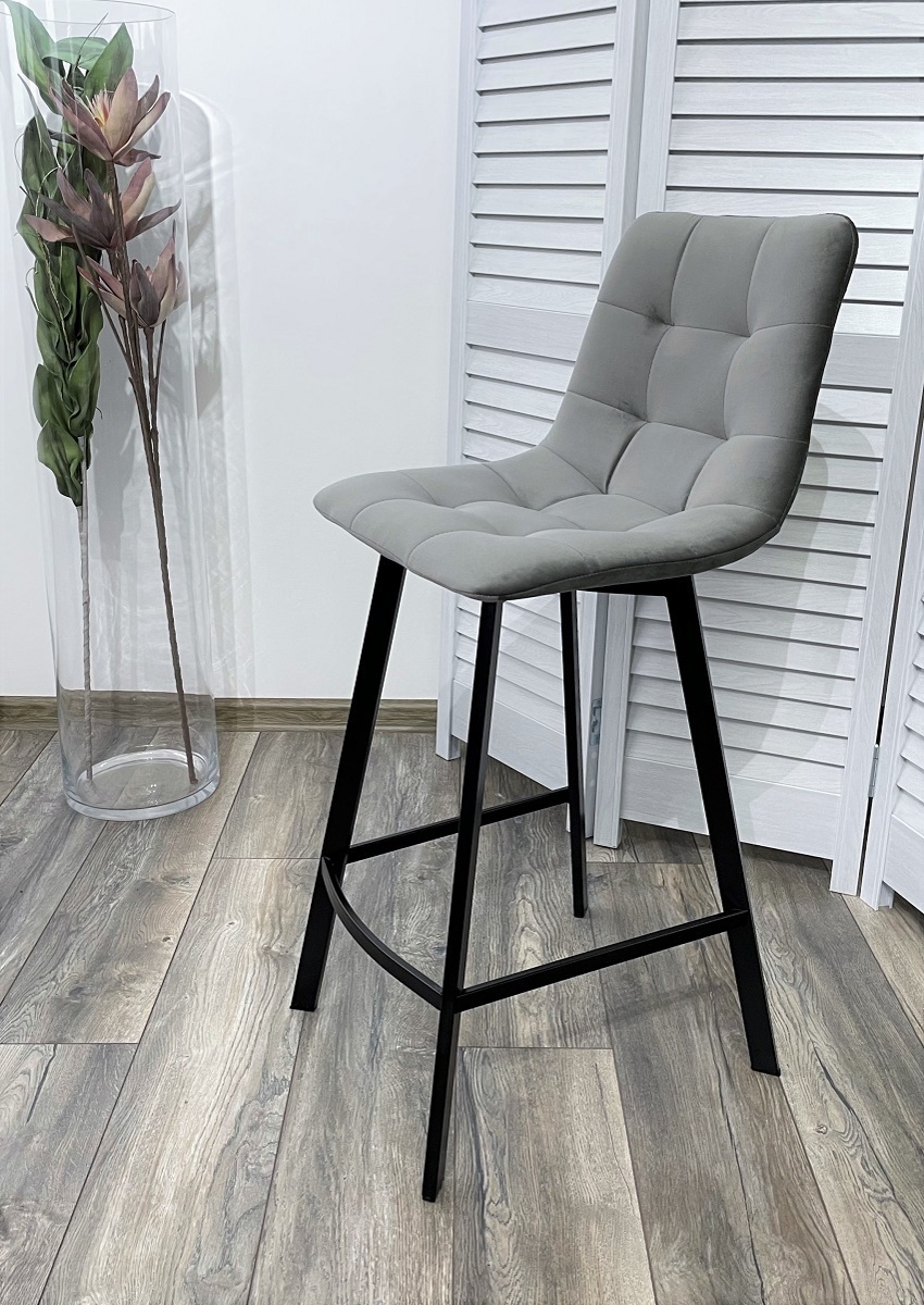 Полубарный стул CHILLI-QB SQUARE светло-серый #26, велюр / черный каркас (H=66cm)