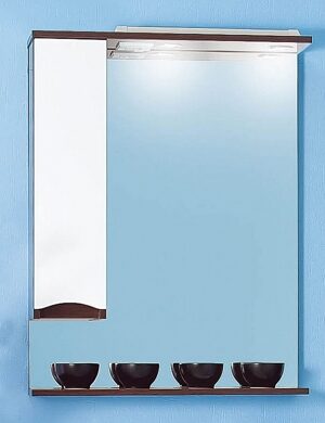 Зеркальный шкаф  Токио 70 с подсветкой, Фасад белый, корпус венге L