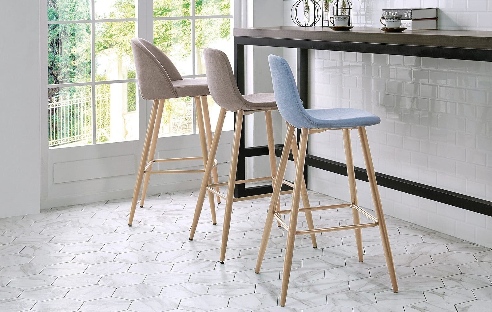 Барный стул 350B blue/beige wood